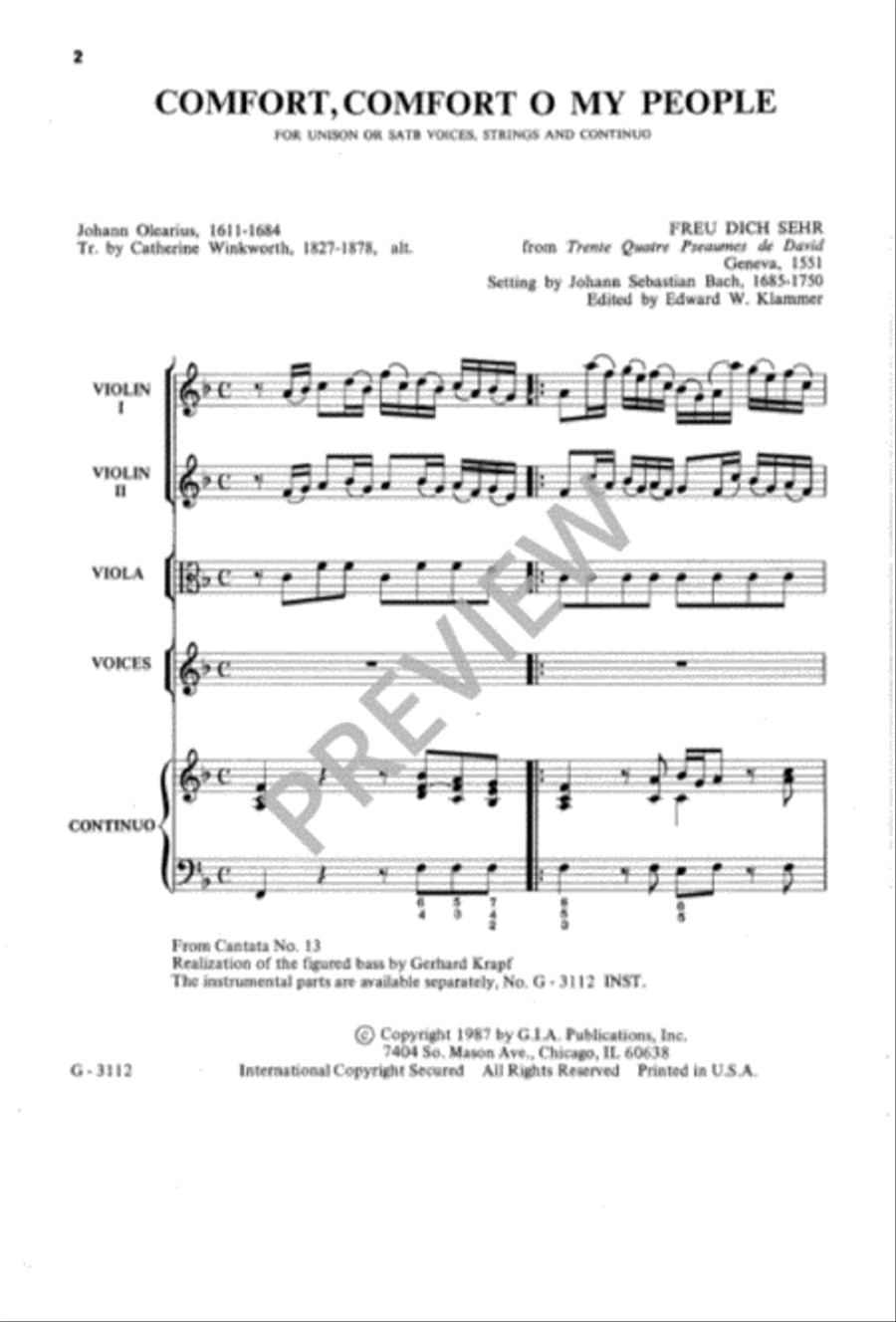 Comfort, Comfort, O My People 4-Part scores gallery preview page 3