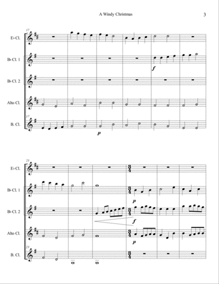 A Windy Christmas for Clarinet Choir or Quintet Woodwind Quintet scores gallery preview page 5
