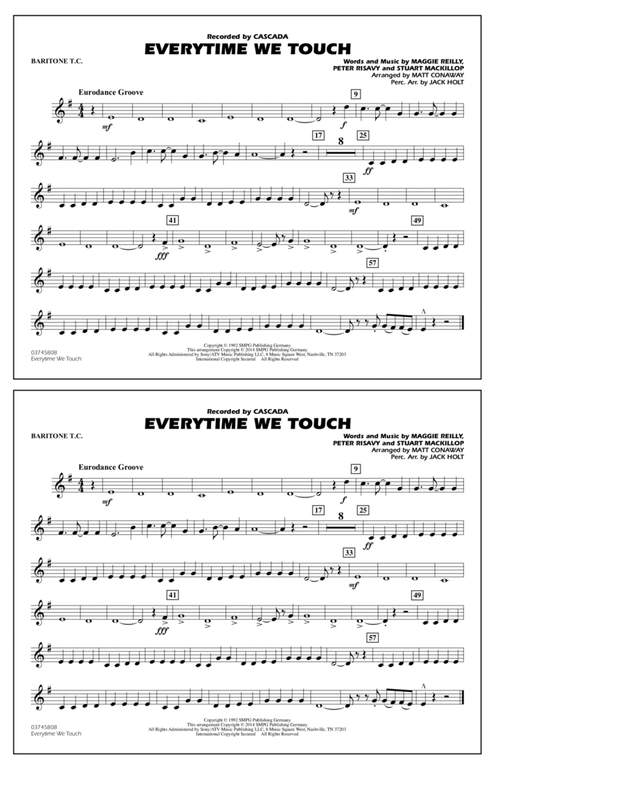 Everytime We Touch - Baritone T.C. Marching Band scores gallery preview page 1
