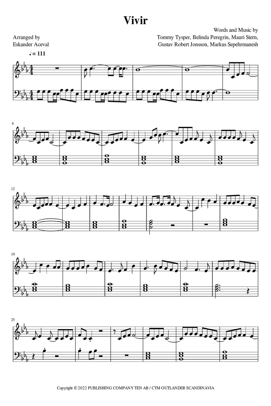 Vivir Piano Solo scores gallery preview page 1