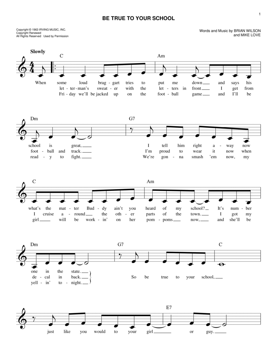 Be True To Your School Be True To Your School Piano scores gallery preview page 1