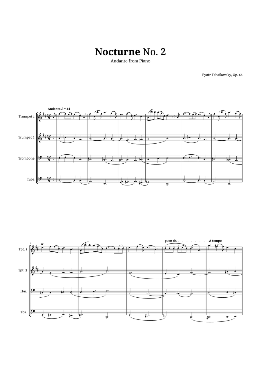 Nocturne by Chopin for Brass Quartet Brass Quartet scores gallery preview page 1