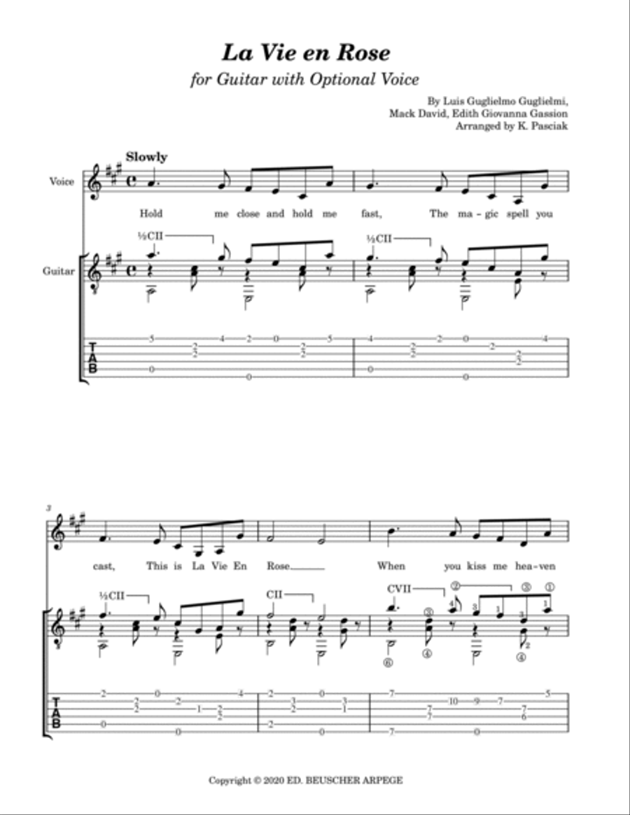 La Vie En Rose (for Guitar and optional Voice) image number null