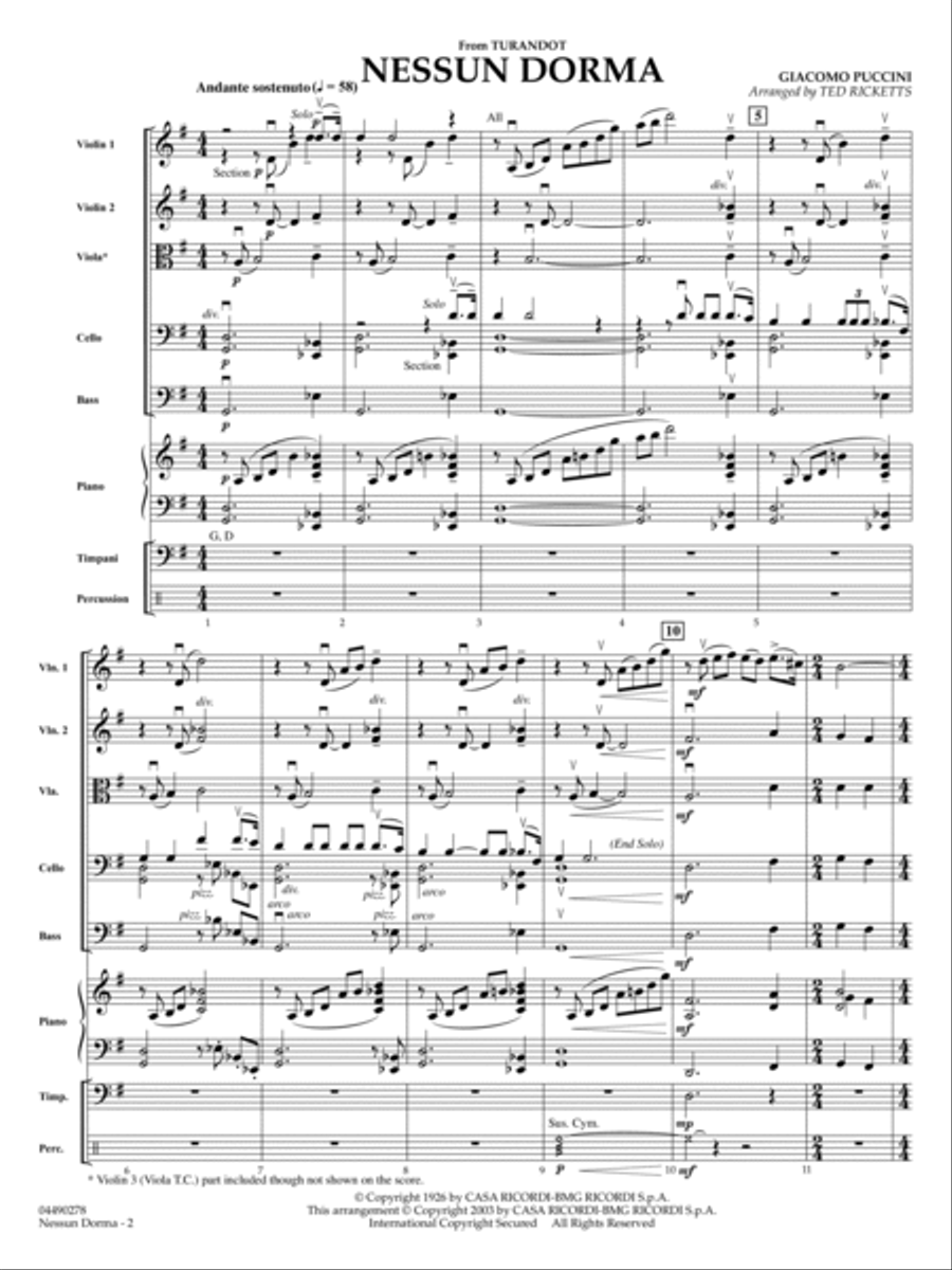 Nessun Dorma (from Turandot) (arr. Ted Ricketts) - Full Score String Orchestra scores gallery preview page 2