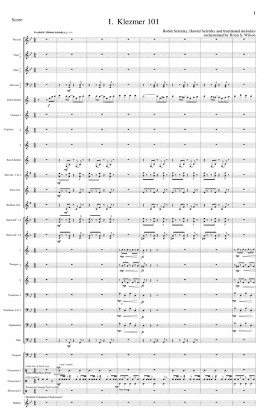 Klezmer 101 from Klezmer Concerto for Clarinet and Wind Orchestra (complete score) Concert Band scores gallery preview page 1