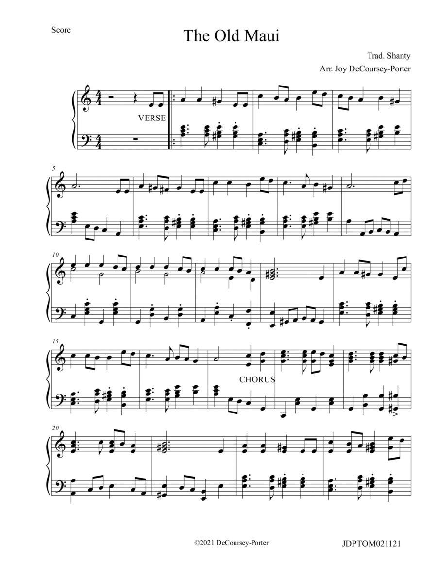 The Old Maui- Traditional Shanty Piano Solo scores gallery preview page 1