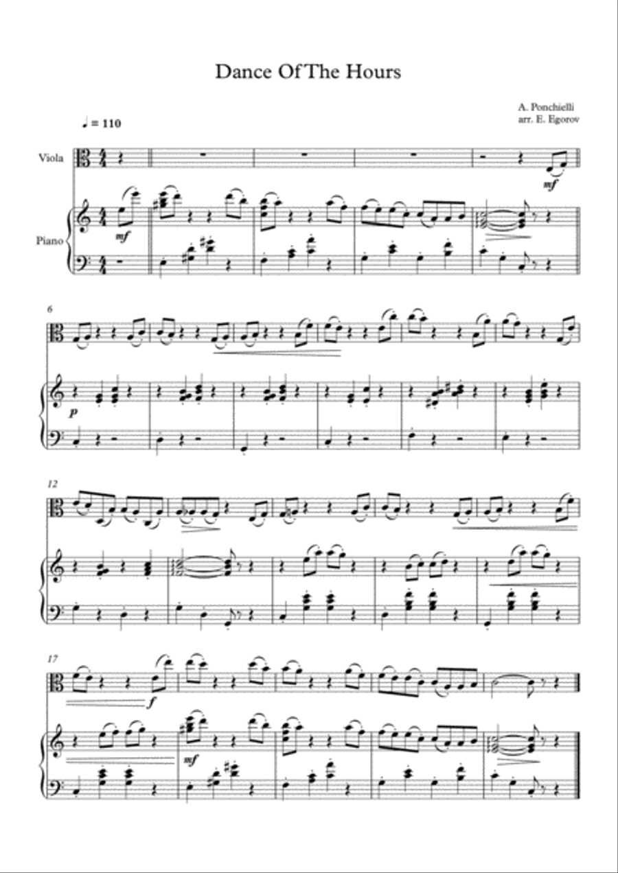Dance Of The Hours, Amilcare Ponchielli, For Viola & Piano Viola scores gallery preview page 1
