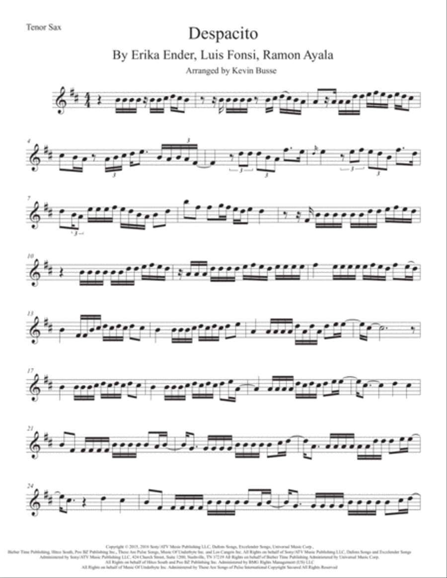 Despacito Despacito Tenor Saxophone scores gallery preview page 1