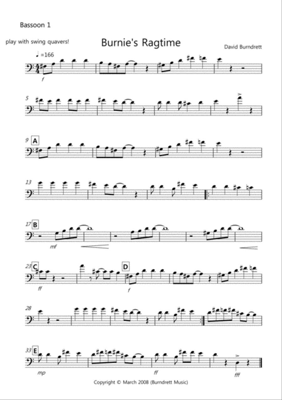 Burnie's Ragtime for Bassoon Quartet Bassoon Quartet scores gallery preview page 4