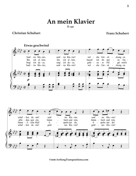 SCHUBERT: An mein Klavier, D. 342 (transposed to A-flat major)