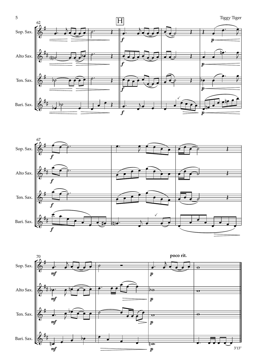 Tiggy Tiger - Princess Puss from The Cat Suite (saxophone quartet - SATB) Saxophone Quartet scores gallery preview page 5