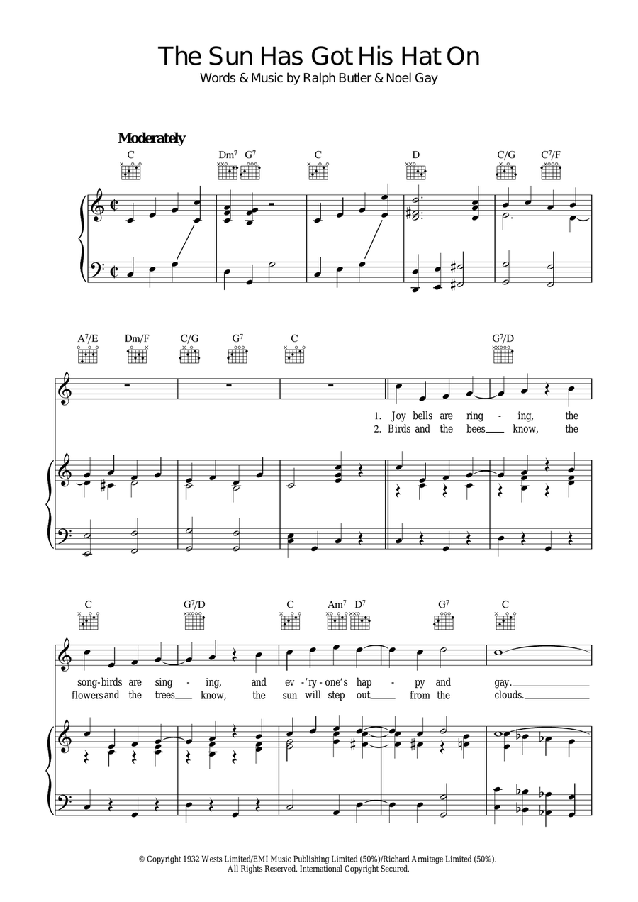 The Sun Has Got His Hat On Piano, Vocal, Guitar scores gallery preview page 1