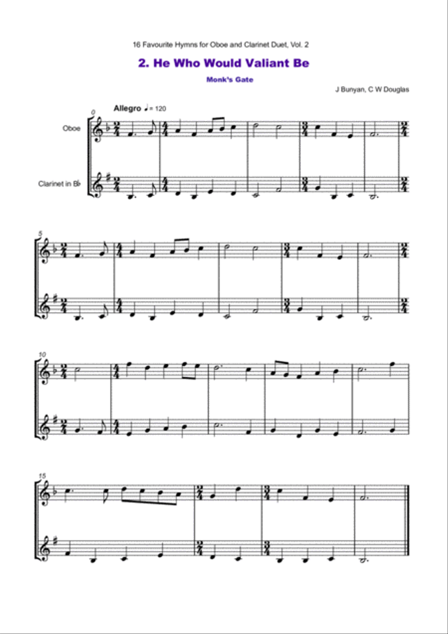 16 Favourite Hymns Vol.2 for Oboe and Clarinet Duet Woodwind Duet scores gallery preview page 3