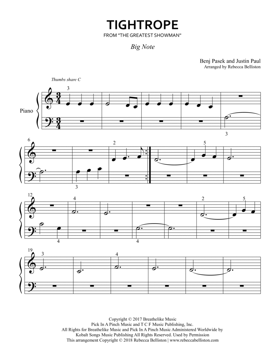Tightrope Easy Piano scores gallery preview page 1