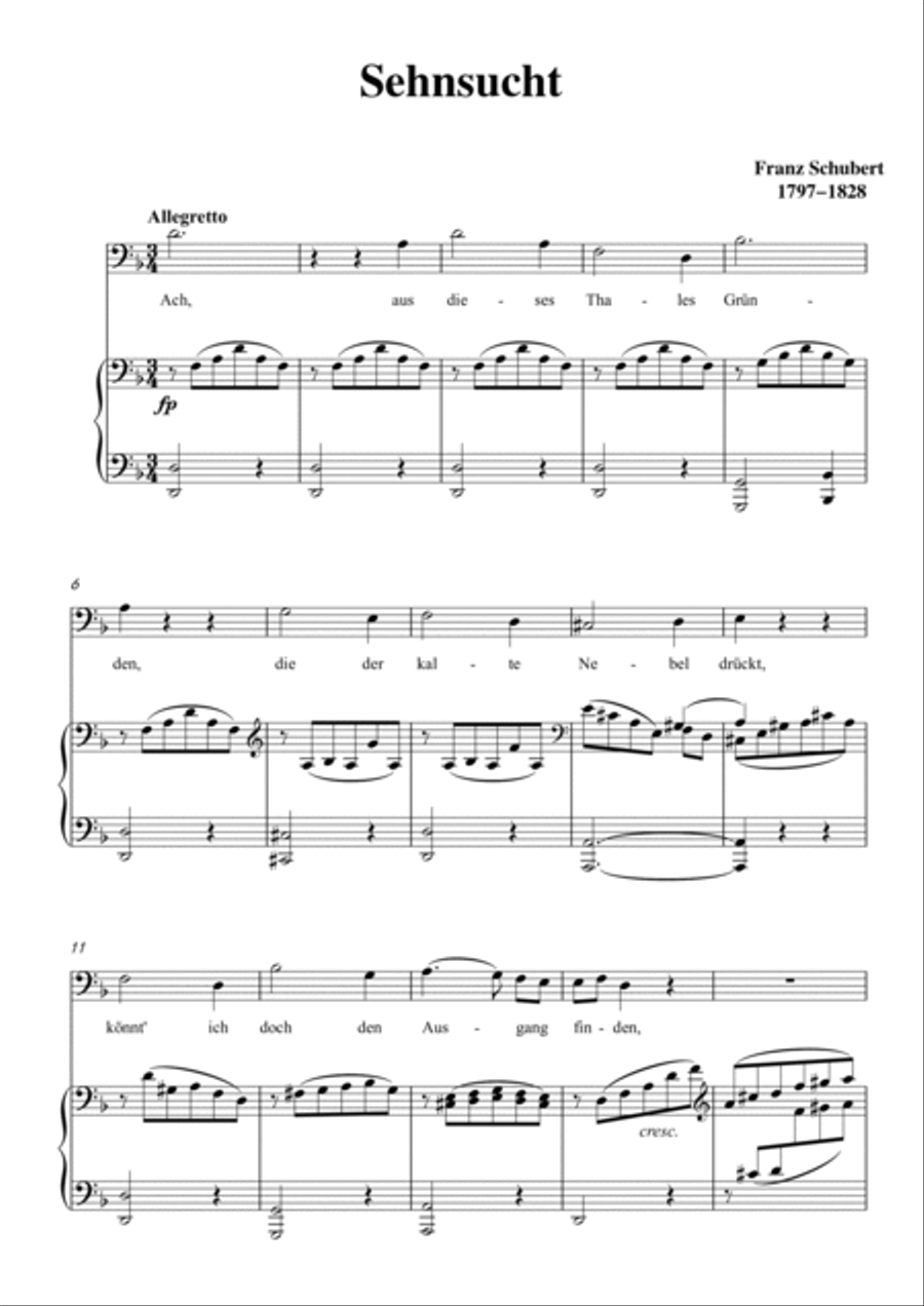Schubert-Sehnsucht,D.52 in F for Vocal and Piano Voice scores gallery preview page 2