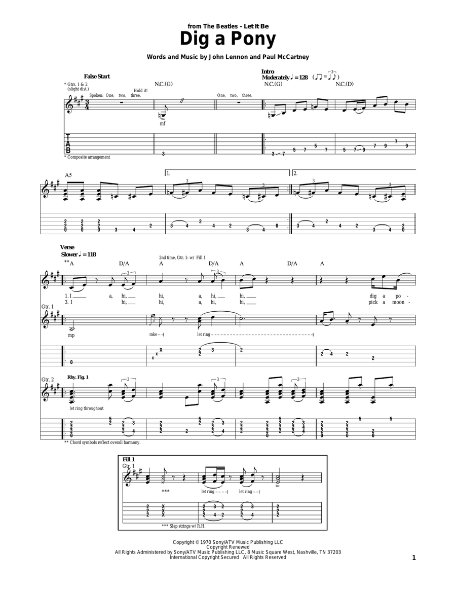 Dig A Pony Acoustic Guitar scores gallery preview page 1