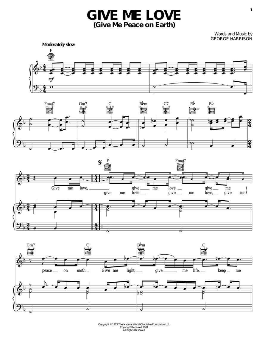 Give Me Love (Give Me Peace On Earth) Piano, Vocal, Guitar scores gallery preview page 1
