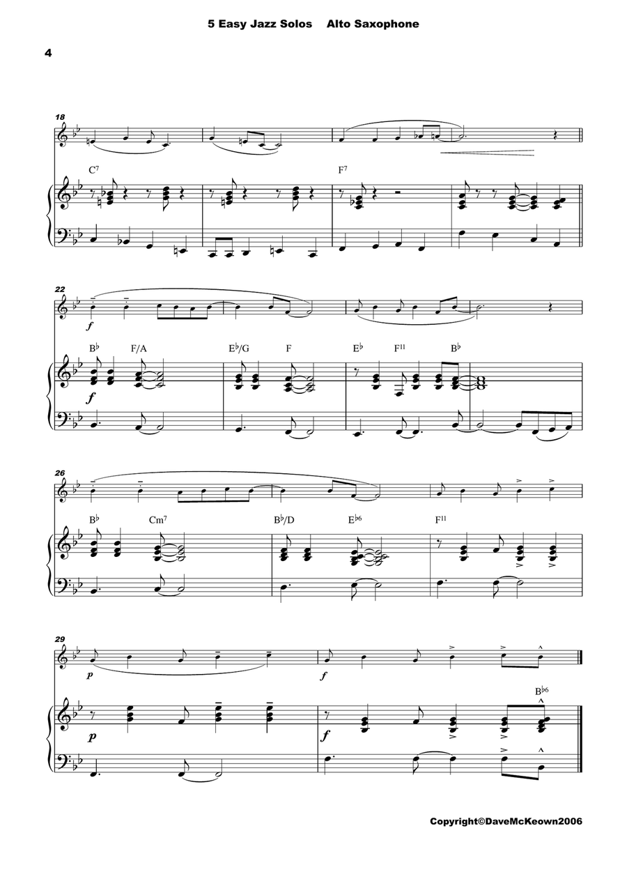 5 Easy Jazz Solos for Alto Saxophone and Piano Alto Saxophone scores gallery preview page 4