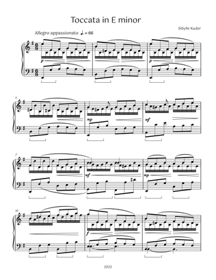 Book cover for Toccata in E minor for late intermediate solo piano