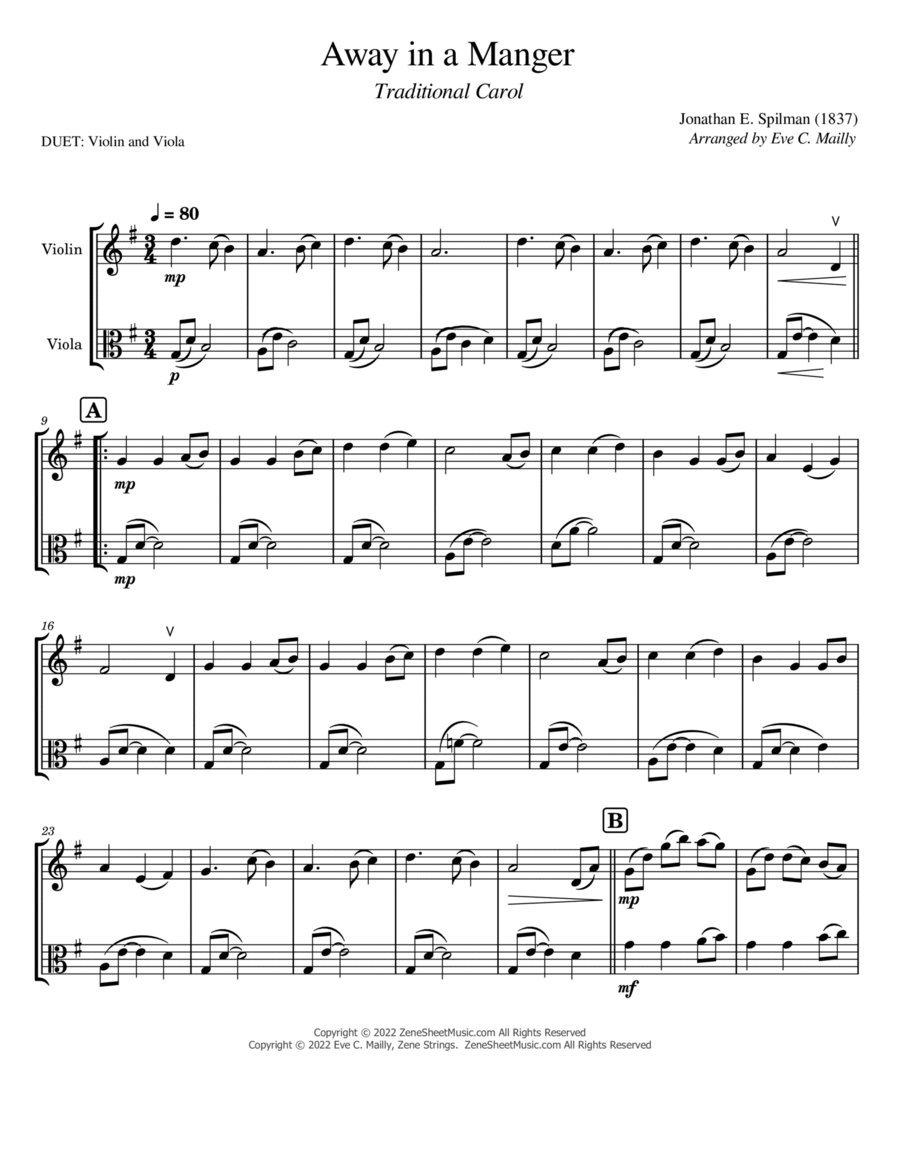 Away in a Manger (Flow Gently Sweet Afton) - Duet Violin & Viola image number null