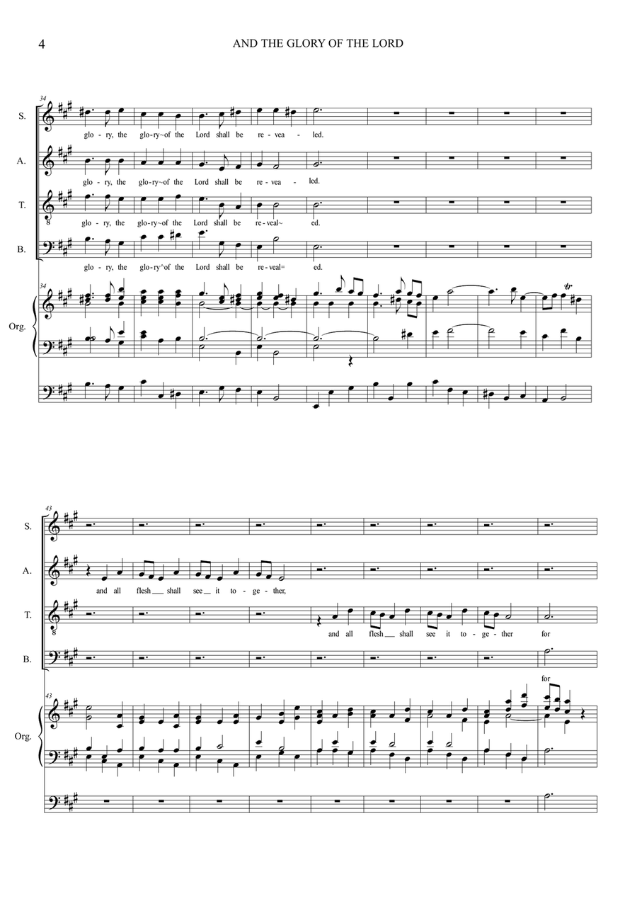 AND THE GLORY OF THE LORD - Messiah - For SATB Choir and Organ - SCORE ONLY - Score Only 4-Part scores gallery preview page 4
