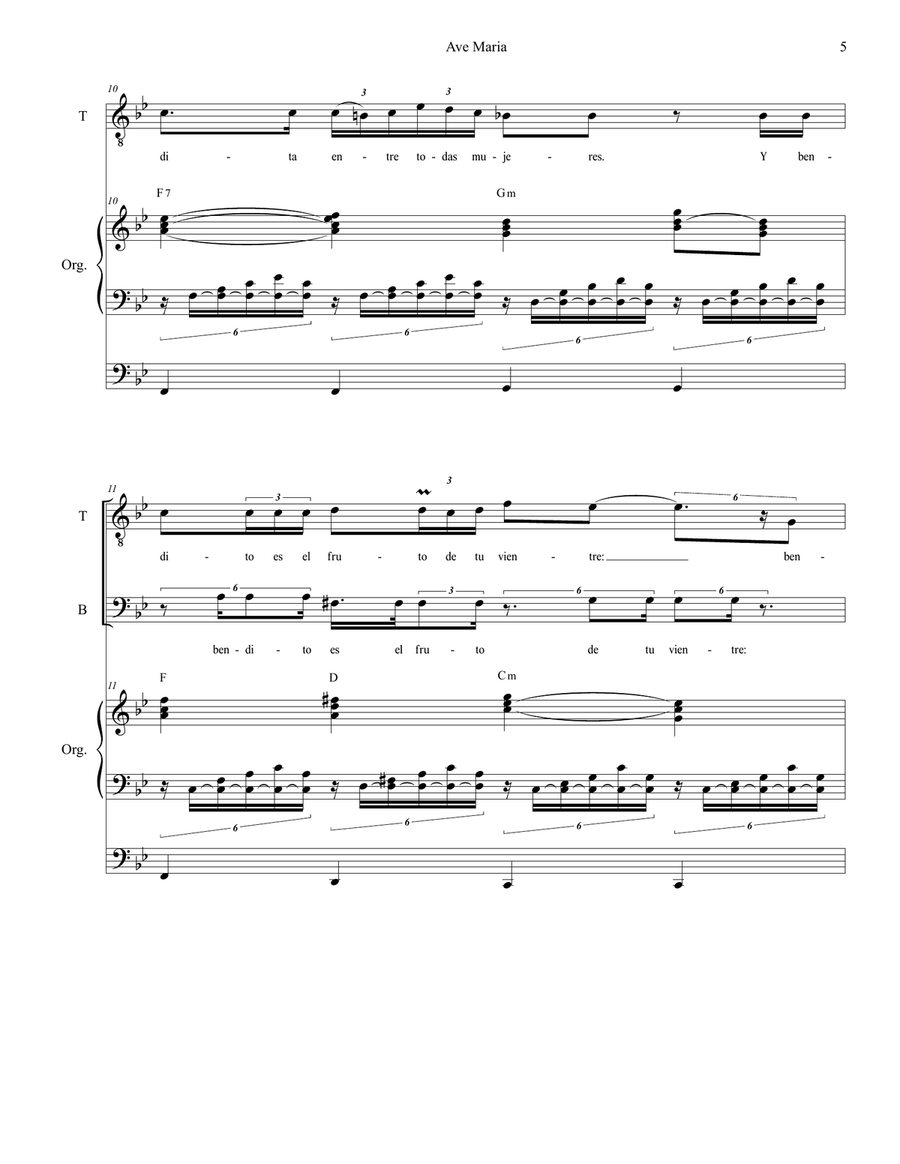 Ave Maria (Spanish Lyrics - for 2-part choir (TB) - High Key - Organ) TB scores gallery preview page 6