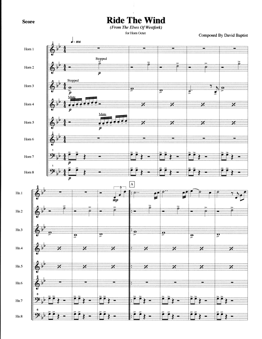 Ride The Wind for French Horn Octet Brass Ensemble scores gallery preview page 1