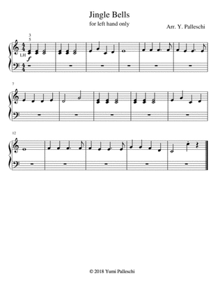 Jingle Bells - Easy Piano Left Hand Only Arrangement