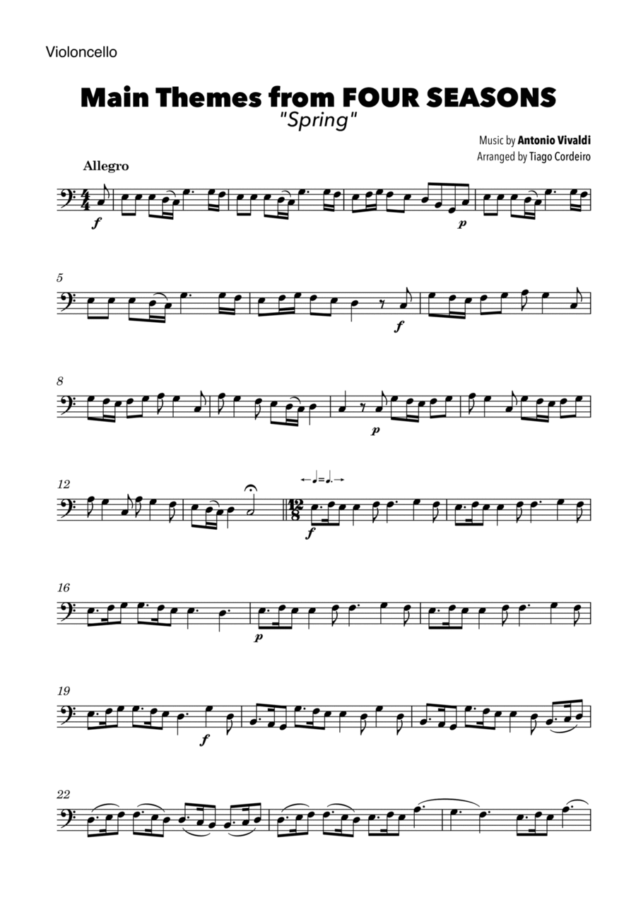 Main Themes from Four Seasons “Spring” Antonio Vivaldi Tiago Cordeiro Cello Solo scores gallery preview page 1