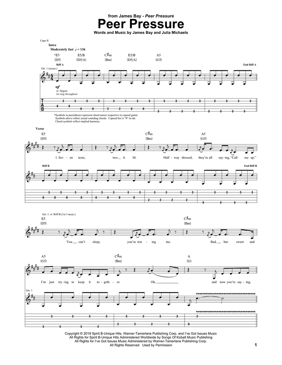 Peer Pressure (feat. Julia Michaels) Acoustic Guitar scores gallery preview page 1