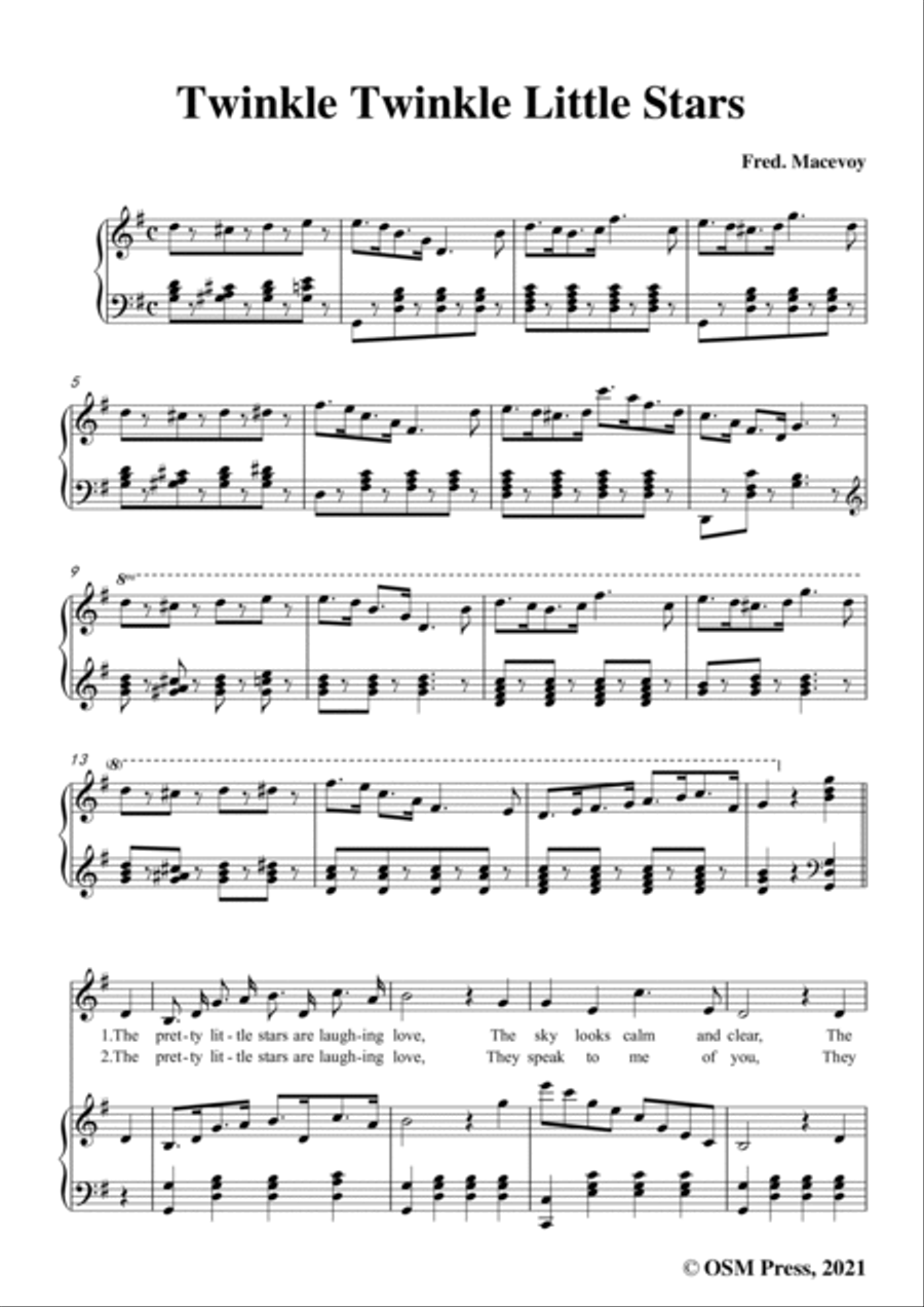 Frel Mac Evoy-Twinkle Twinkle Little Star,in G Major,for Voice and Piano Voice Solo scores gallery preview page 3