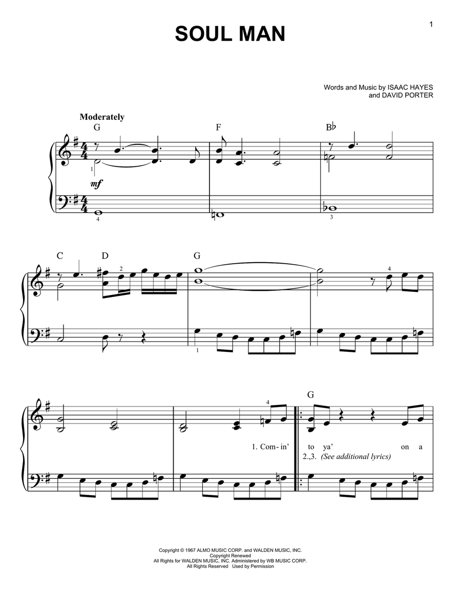 Soul Man Easy Piano scores gallery preview page 1