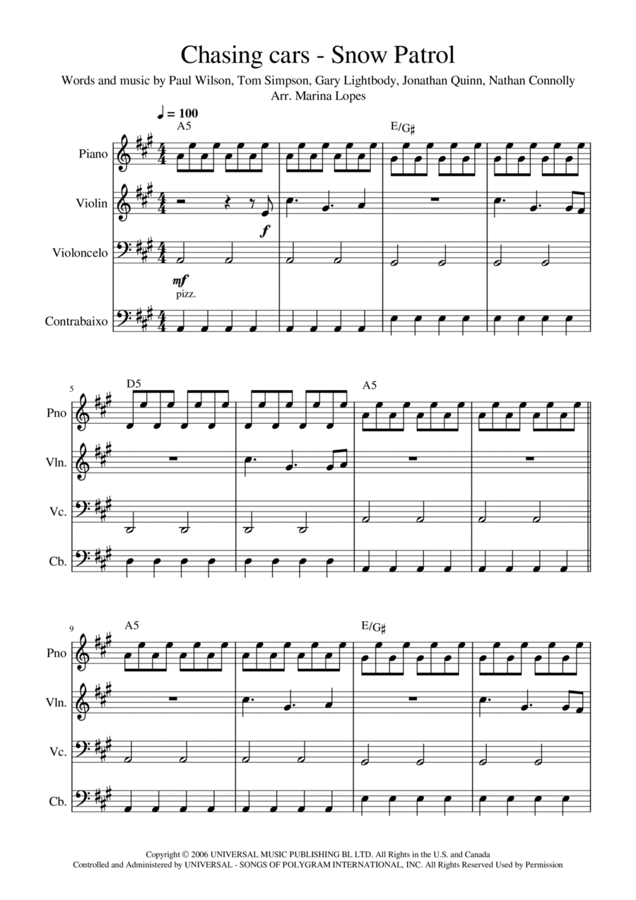Chasing Cars Chasing Cars Small Ensemble scores gallery preview page 1