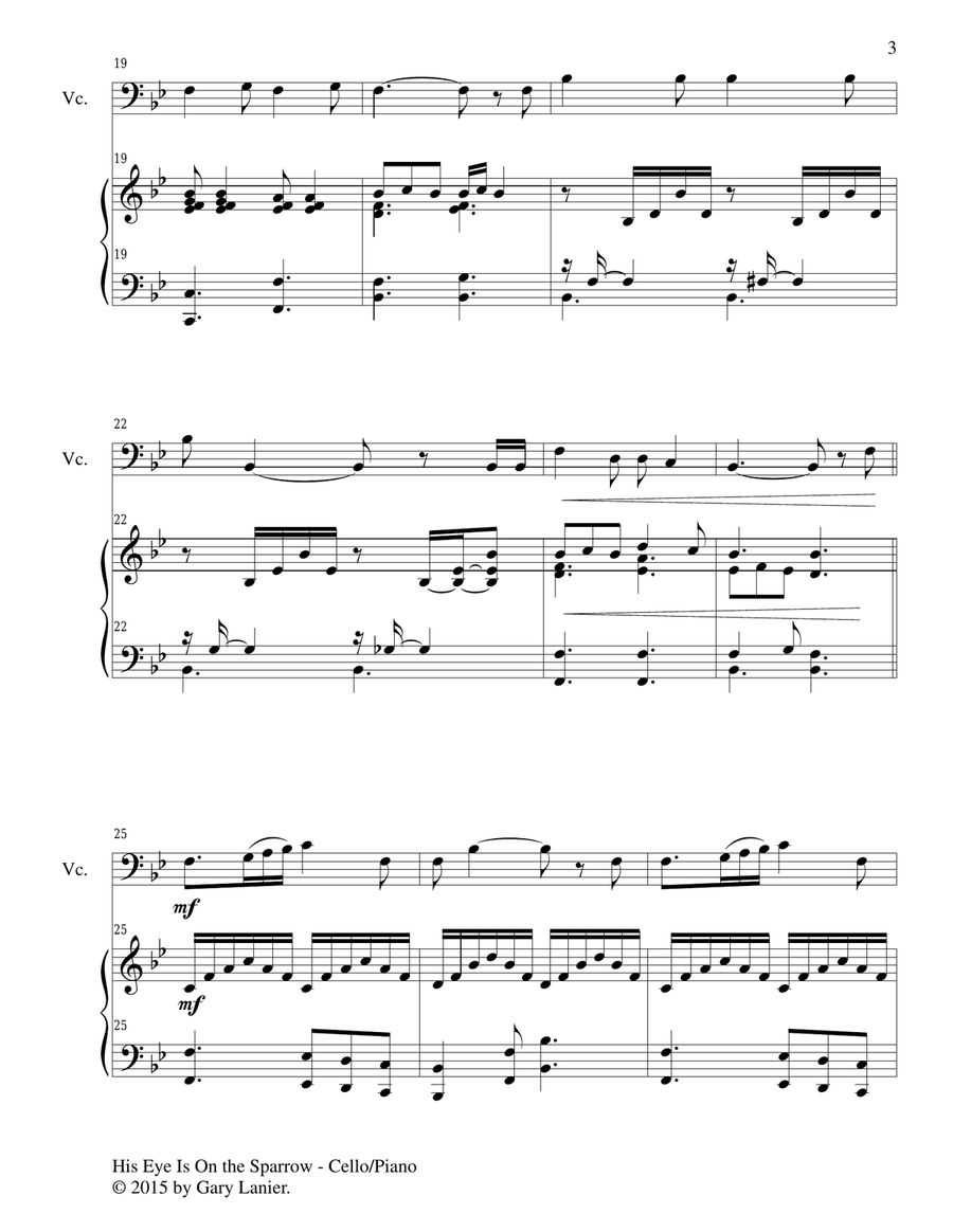 HIS EYE IS ON THE SPARROW (Duet – Cello and Piano/Score and Parts) Piano scores gallery preview page 4