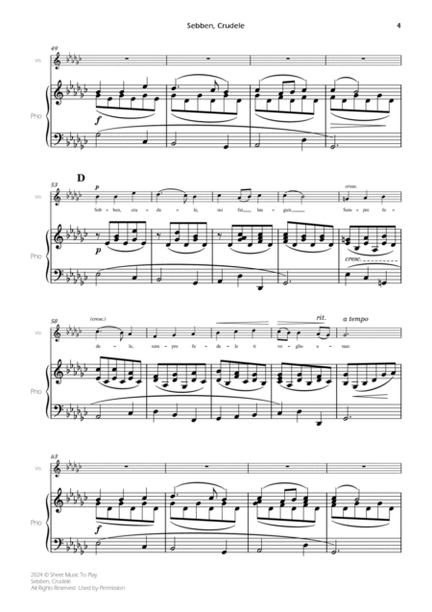 Sebben, Crudele - Voice and Piano - Eb minor (Full Score and Parts) image number null