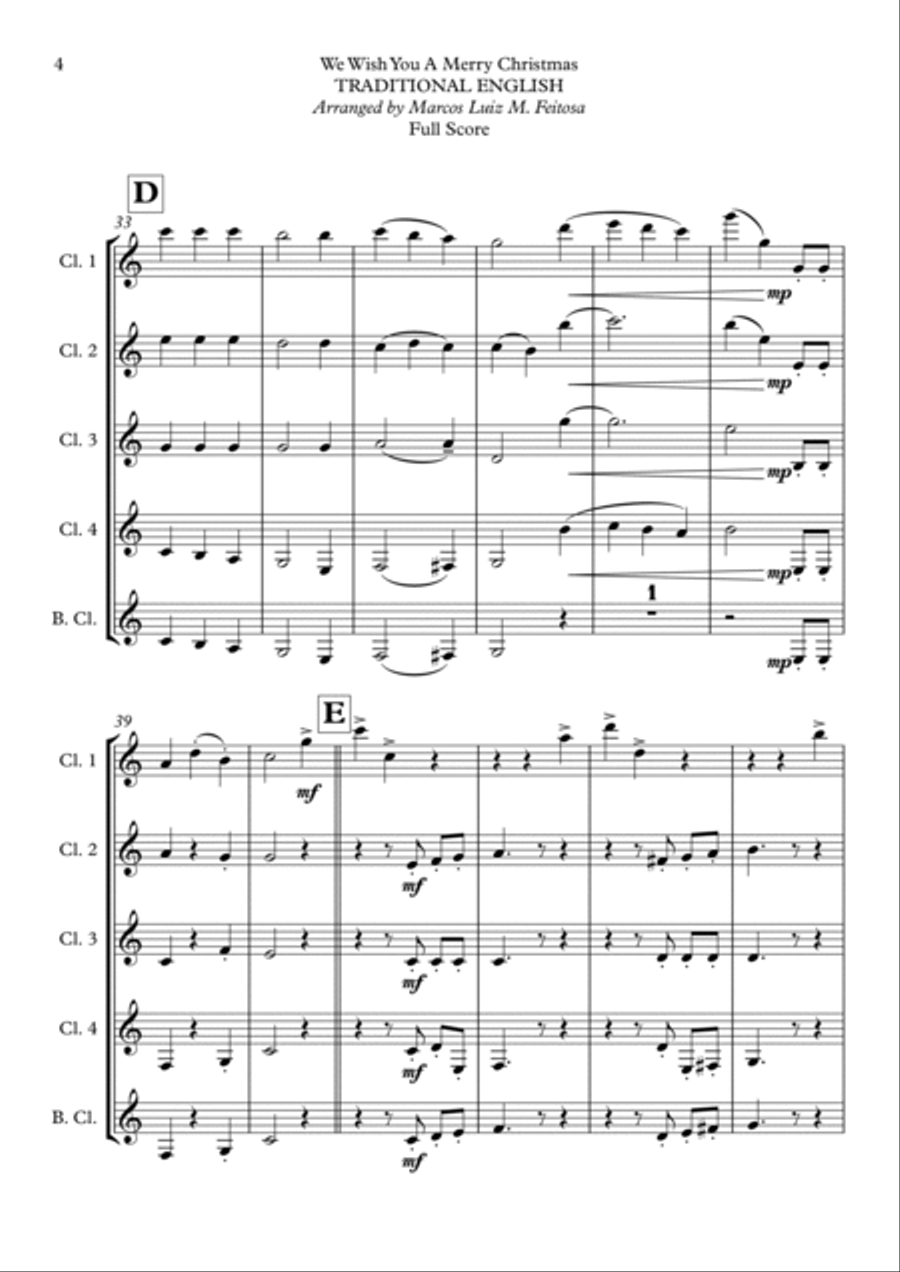 We Wish You A Merry Christmas - Clarinet Quintet Clarinet Quintet scores gallery preview page 6