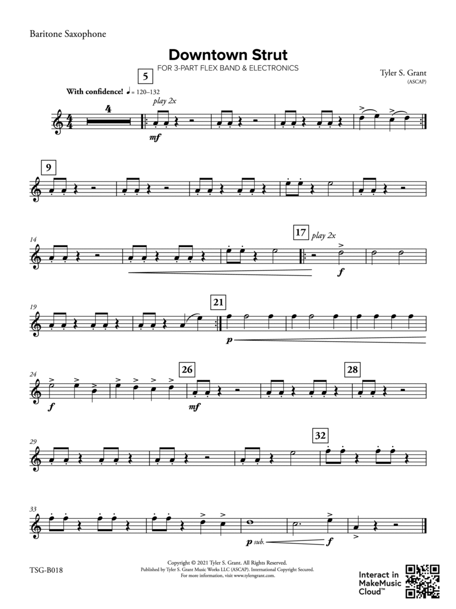 Downtown Strut: Part 3 - E-flat Baritone Saxophone Concert Band scores gallery preview page 1