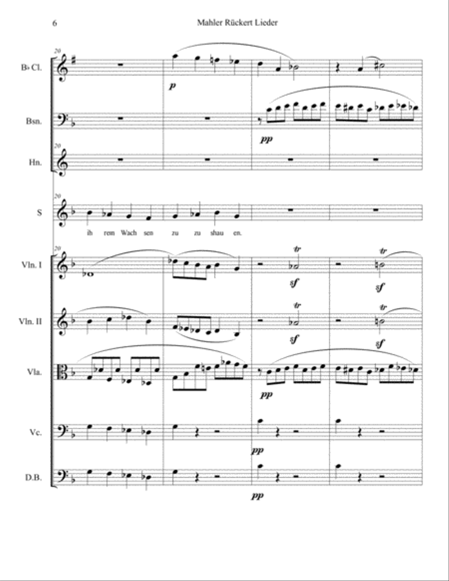 Mahler 1901 Rueckert Lieder arranged for Schubert Wind Octet & Voice Including parts and score Small Ensemble scores gallery preview page 6