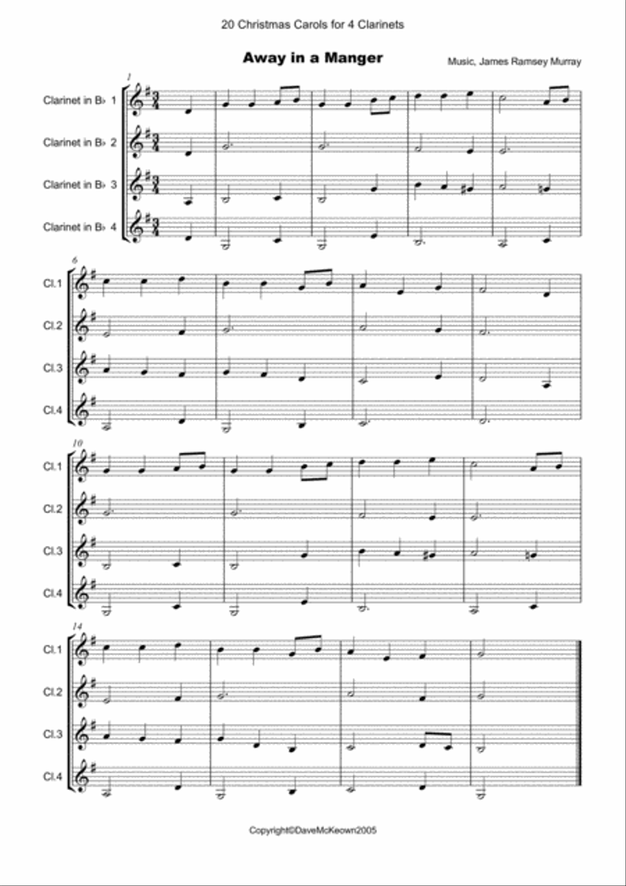 20 Favourite Christmas Carols for Clarinet Quartet or Clarinet Choir Clarinet Quartet scores gallery preview page 2