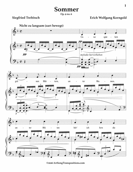 KORNGOLD: Sommer, Op. 9 no. 6 (transposed to F major)