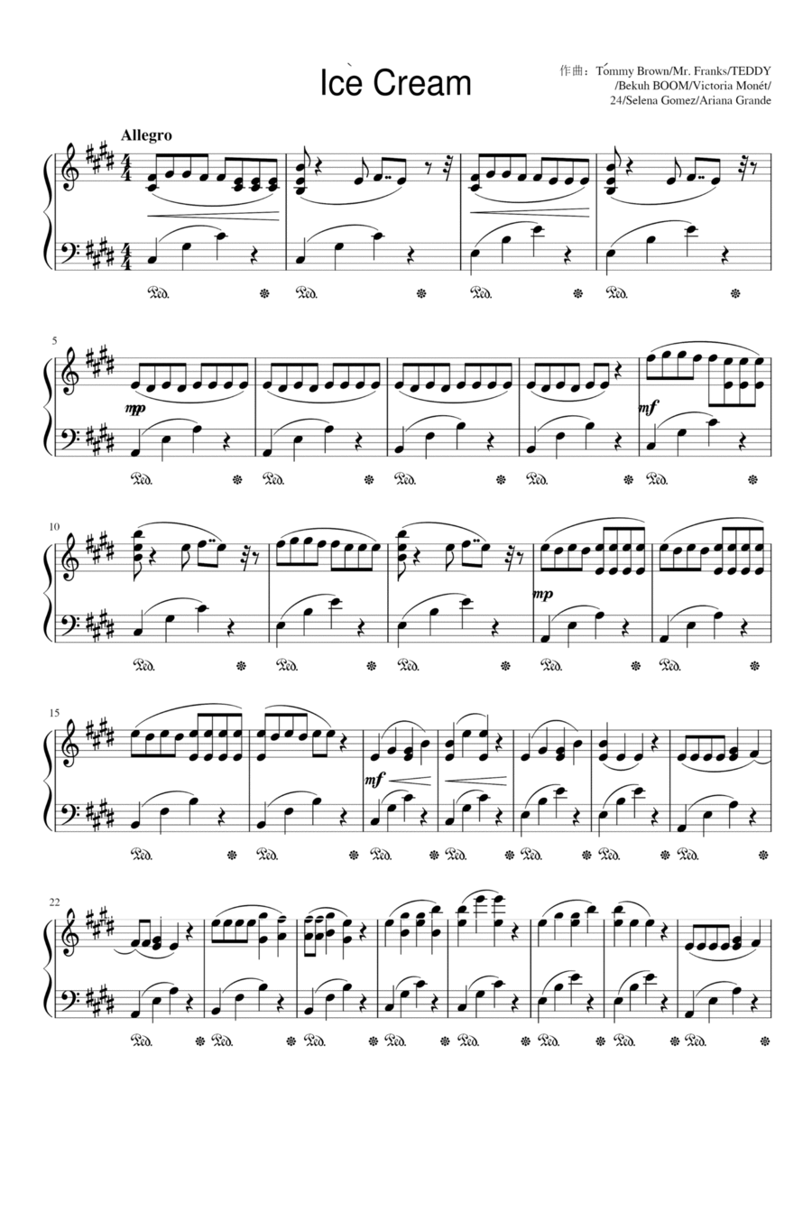 Ice Cream Piano Solo scores gallery preview page 1