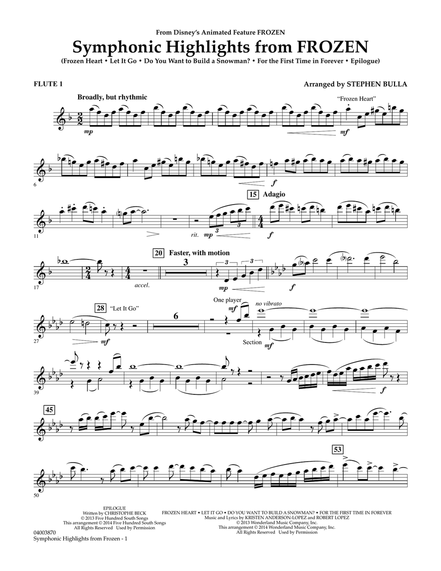 Symphonic Highlights from Frozen - Flute 1 Concert Band scores gallery preview page 1