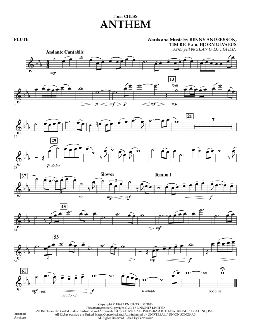 Anthem (from Chess) - Flute Concert Band scores gallery preview page 1
