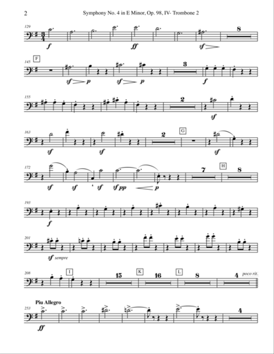 Brahms Symphony No. 4, Movement IV - Trombone in Bass Clef 2 (Transposed Part), Op. 98 Trombone Solo scores gallery preview page 2