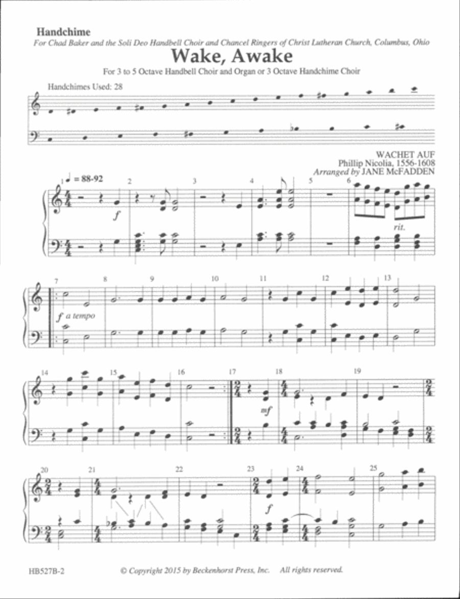 Wake, Awake - handchime part Handbell Choir scores gallery preview page 2