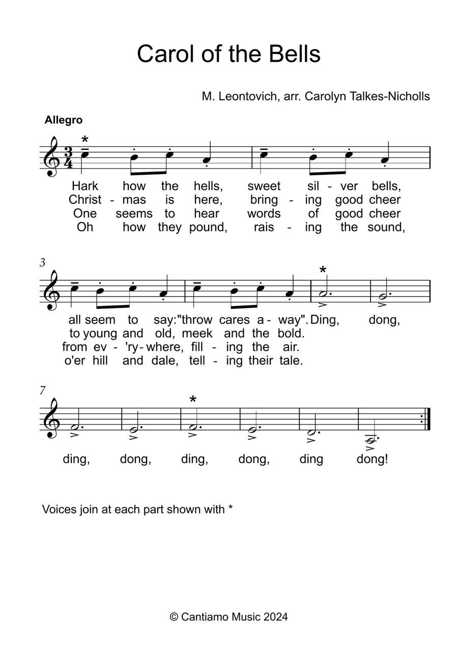 Carol of the Bells - vocal round Choir scores gallery preview page 1