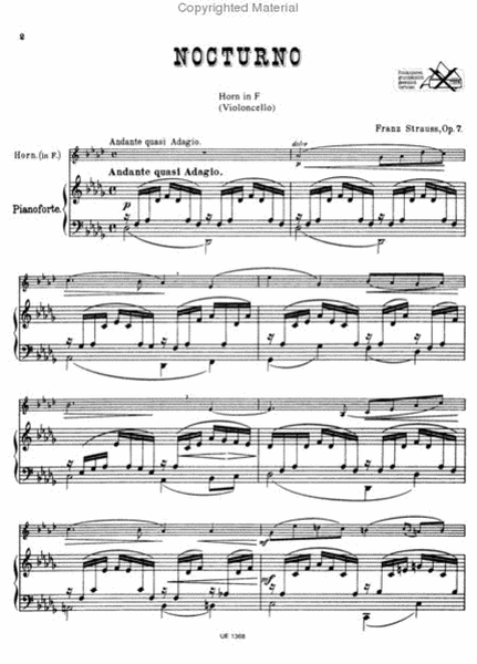 Nocturno, Op. 7 by Franz Strauss Piano Accompaniment - Sheet Music