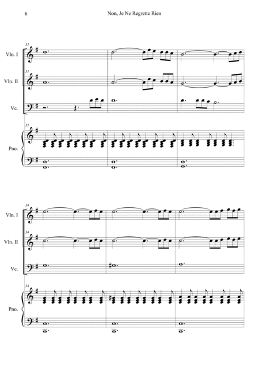 Non, Je Ne Regrette Rien Piano Quartet scores gallery preview page 6