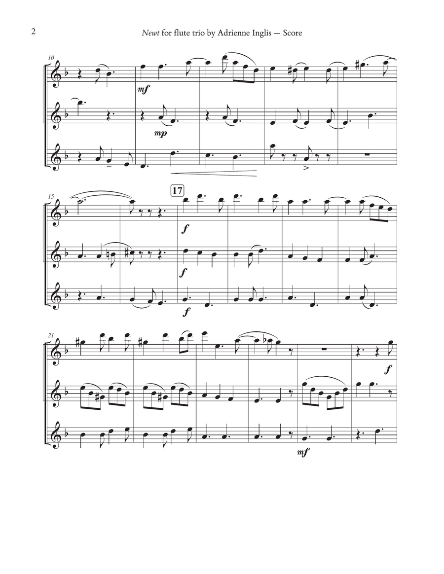 Newt for flute trio (2 C flutes and bass or 3 C flutes) Woodwind Trio scores gallery preview page 2