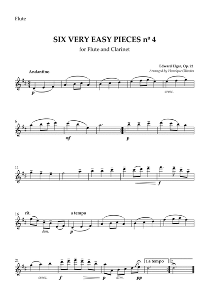 Six Very Easy Pieces nº 4 (Andantino) - Flute and Clarinet image number null